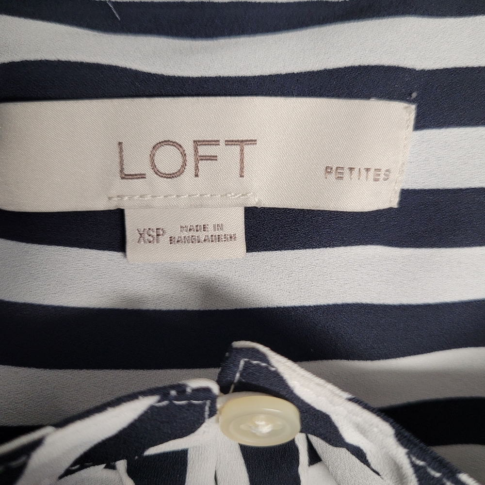 Loft Striped Smocked Split Neck Shell - image 2